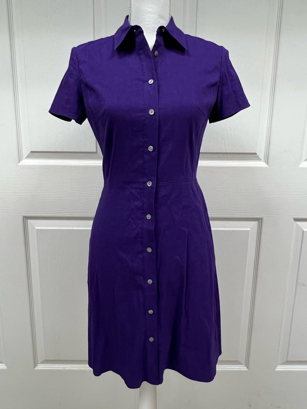 Theory Short Sleeve Button Down Linen Mini Dress Purple Eco Crunch Wash Size 2